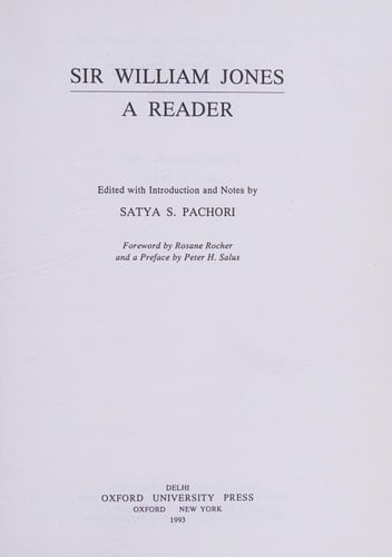 Sir William Jones: A Reader