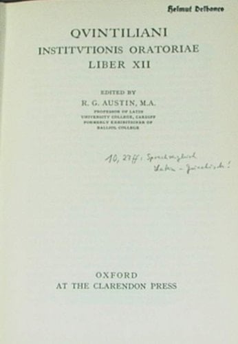 Quintiliani Institutionis Oratoriae Liber XII