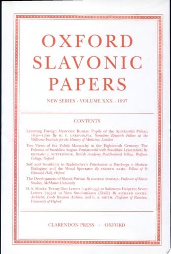 Oxford Slavonic Papers: New Series: Volume XXX