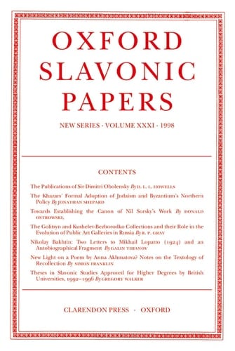 Oxford Slavonic Papers: New Series Volume XXXI (1998)