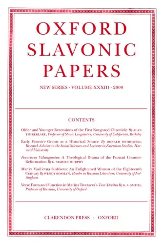 Oxford Slavonic Papers: New Series Volume XXXIII (2000)
