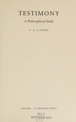 Testimony: A Philosophical Study
