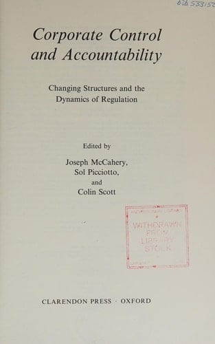 Corporate Control and Accountability: Changing Structures and Dynamics of Regulation (Clarendon Paperbacks)
