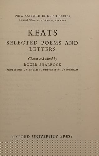 Keats Selected Poems and Letters