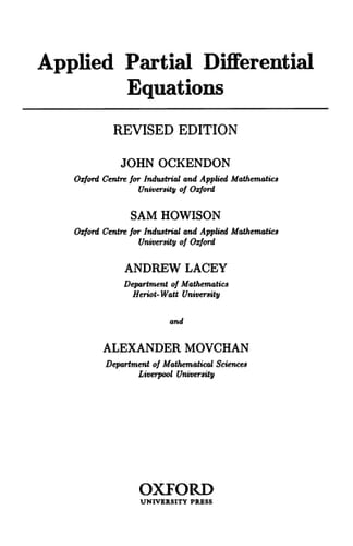 Applied Partial Differential Equations (Oxford Texts in Applied & Engineering Mathematics)