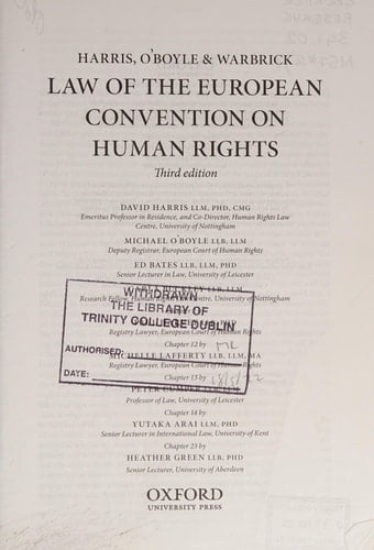 Harris, O'Boyle, and Warbrick Law of the European Convention on Human Rights