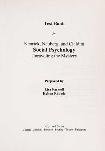 Social Psychology: Unraveling the Mystery/Test Bank