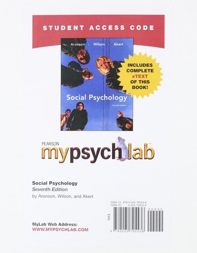 Social Psychology Mypsychlab With Pearson Etext Student Access Code Card