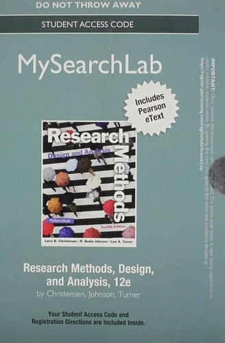 NEW MyLab Search with Pearson eText -- Standalone Access Card -- for Research Methods, Design, and Analysis (12th Edition)