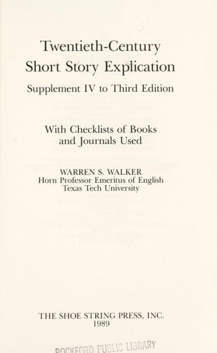 Twentieth-Century Short Story Explication: Supplement I to Third Edition : With Check Lists of Books and Journals Used