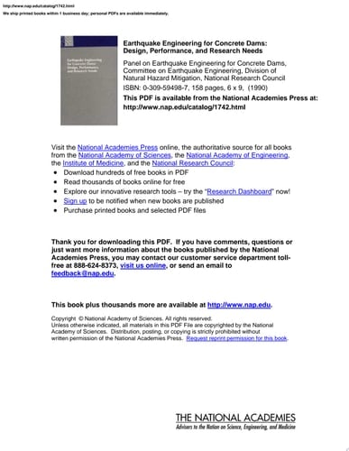 Earthquake Engineering for Concrete Dams Design, Performance, and Research Needs