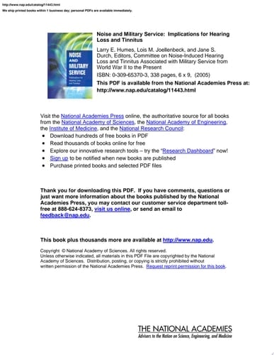 Noise and Military Service Implications for Hearing Loss and Tinnitus