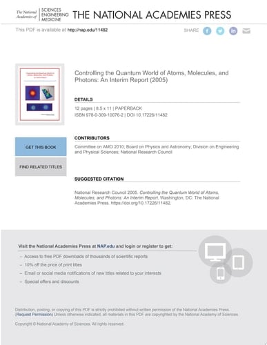 Controlling the Quantum World of Atoms, Molecules, and Photons An Interim Report
