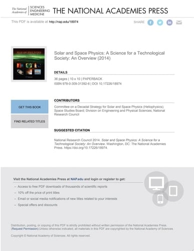 Solar and Space Physics A Science for a Technological Society: An Overview