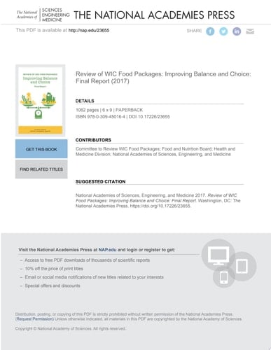 Review of WIC Food Packages Improving Balance and Choice: Final Report