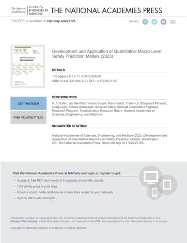Development and Application of Quantitative Macro-Level Safety Prediction Models