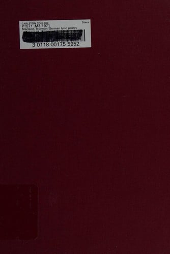 German Lyric Poetry (Hogarth lectures on literature)