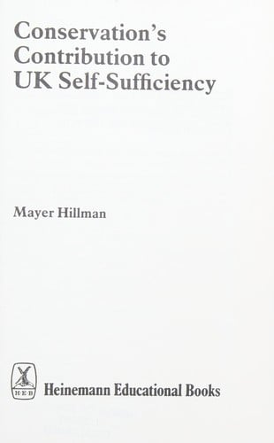 Conservation's Contribution to United Kingdom Self-sufficiency (Energy papers)