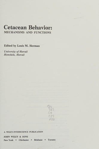 Cetacean Behavior: Mechanisms and Processes