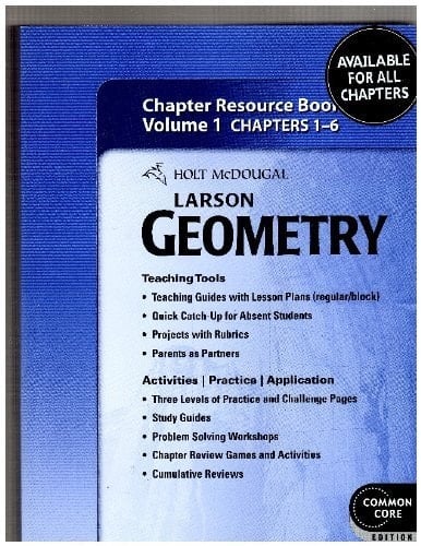 Larson Algebra 1 Chapter Resource Book Volume 1 Chapters 1-6, Common Core Edition, ISBN 9780547710723 2011