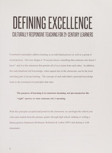 Defining Excellence Culturally Responsive Teaching for 21st Century Learners