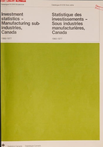 Investment statistics--manufacturing sub-industries, Canada, 1960-1977