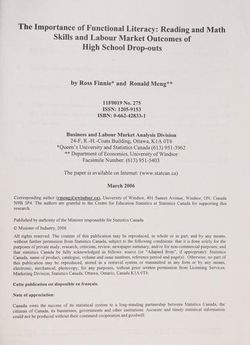 The Importance of Functional Literacy Reading and Math Skills and Labour Market Outcomes of High School Drop-outs