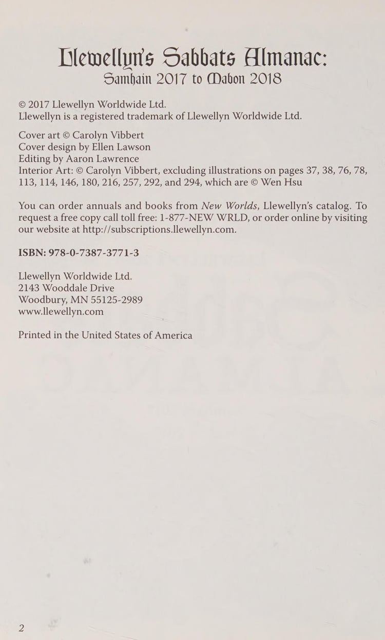Llewellyn's 2018 Sabbats Almanac Samhain 2017 to Mabon 2018