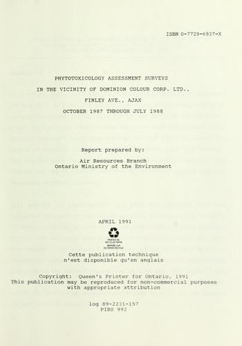 Phytotoxicology Assessment Surveys in the Vicinity of Dominion Colour Corp. Ltd., Finley Ave., Ajax, October 1987 Through July 1988