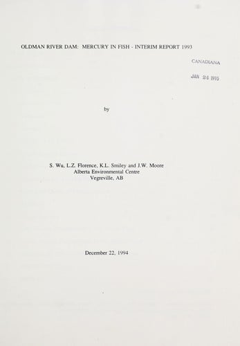 Oldman River Dam Mercury in Fish, Interim Report, 1993