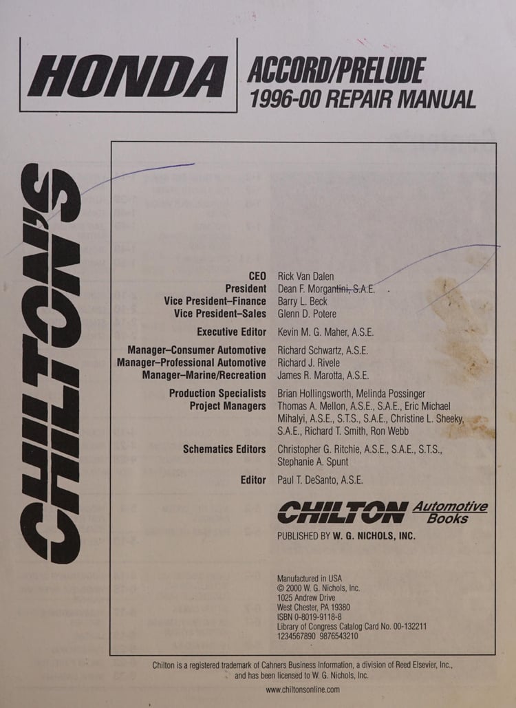 Honda Accord Chilton's Repair Manual