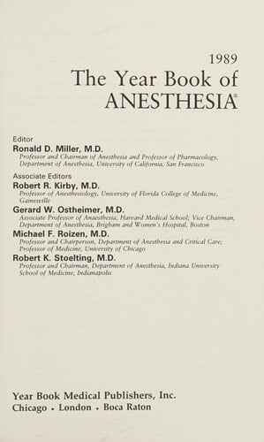 The Year Book of Anesthesia 1989