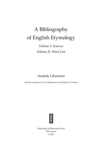 A Bibliography of English Etymology