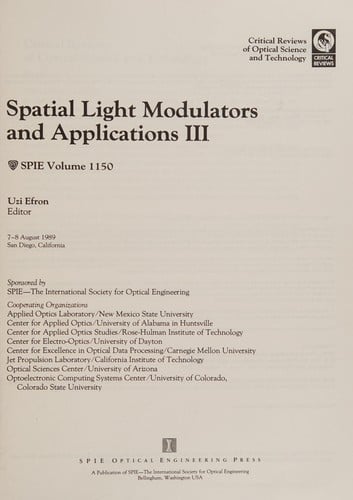 Spatial Light Modulators and Applications III (Proceedings of Spie)