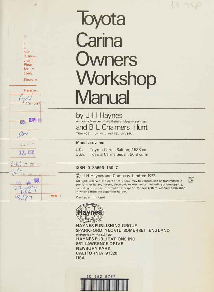 Toyota Carina Owners Workshop Manual