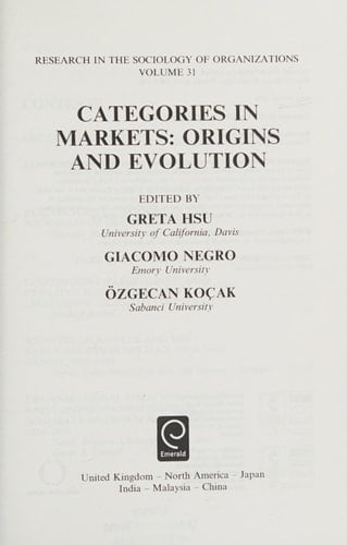 Categories in Markets Origins and Evolution