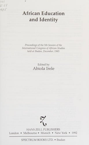 African Education and Identity: Proceedings of the 5th Session of the International Congress of African Studies (English and French Edition)