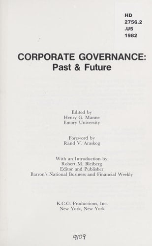 Corporate Governance, Past & Future