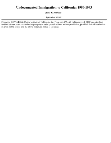 Undocumented Immigration to California, 1980-1993