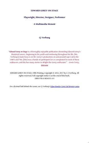 Edward Gorey On Stage A Multimedia Memoir