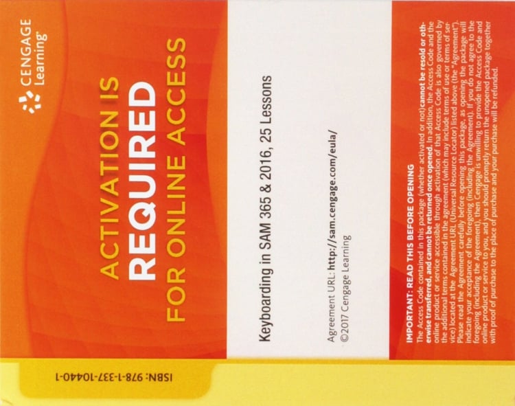 SAM 2016 Assessment, Training, and Projects Printed Access Card 25 Lessons CK: Keyboarding and Word Processing Essentials