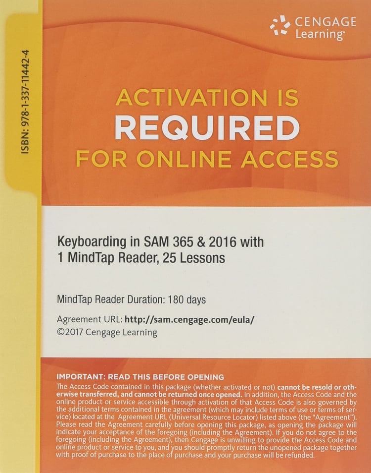 Keyboarding in SAM 365 & 2016 with MindTap Reader, 25 Lessons, 1 term (6 months), Printed Access Card