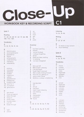 Close-Up C1: Workbook Answer Key