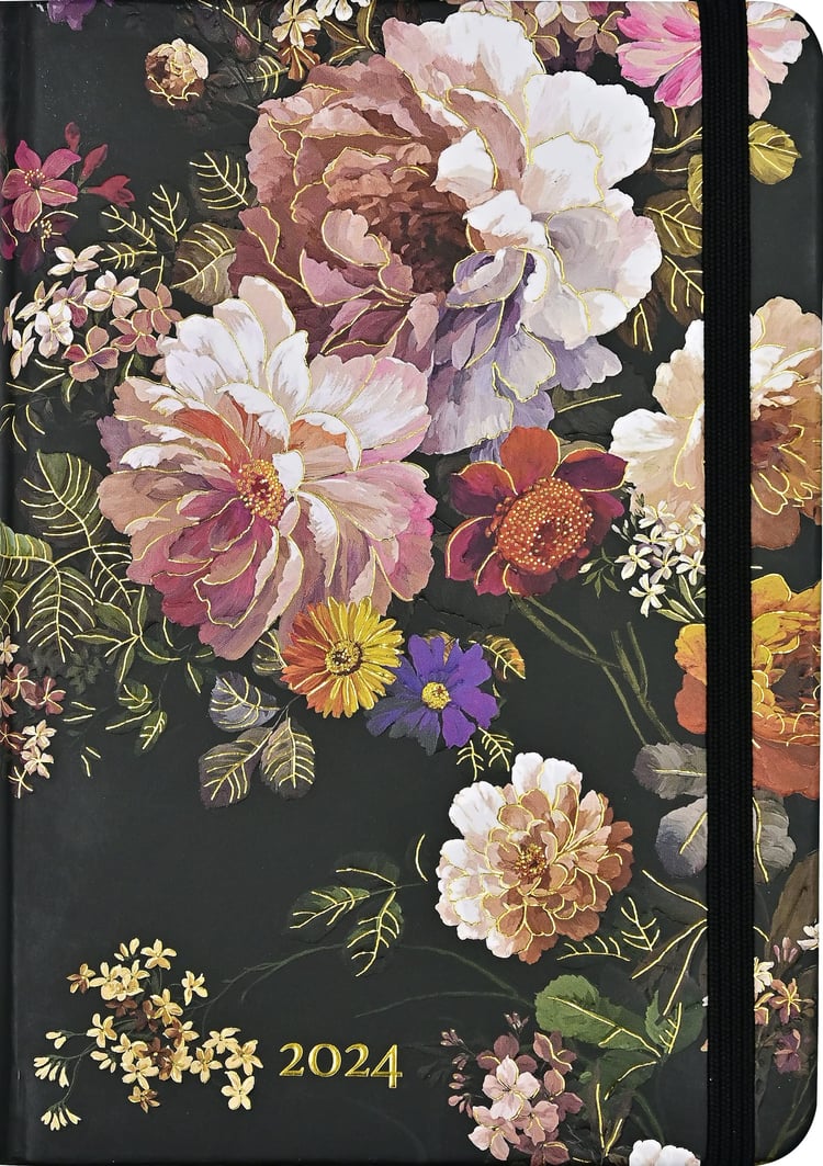 2024 Midnight Floral Weekly Planner (16 months, Sept 2023 to Dec 2024)