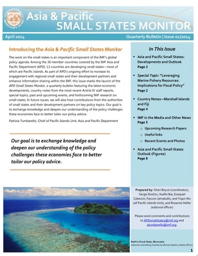 Asia and Pacific : Small States Monitor, April 2014: Volume 1, Issue 1