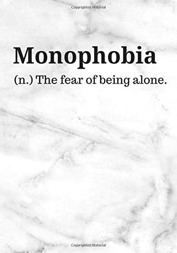 MILD MARBLE Writing Notebook Bullet Journal / Blank Diary 150 Pages, 7x10 Inches College Rule - Monophobia (N. ) the Fear of Being Alone Dictionary Urban Humor