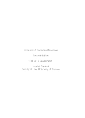 Evidence A Canadian Casebook