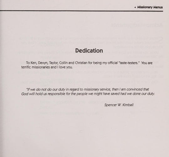 Missionary Menus