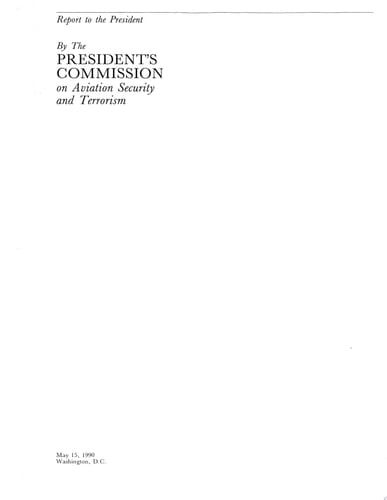Report of the President's Commission on Aviation Security and Terrorism