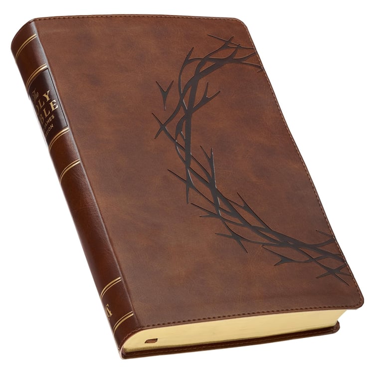 KJV Bible Giant Print Full-Size Faux Leather, Crown of Thorns/Amazing Grace, Brown